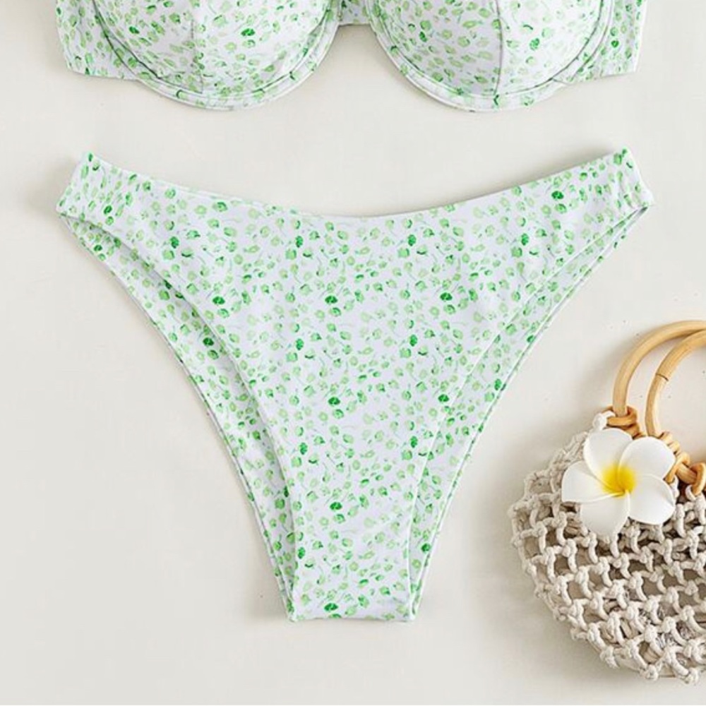 Green and white flowered bikini (bottoms ONLY)